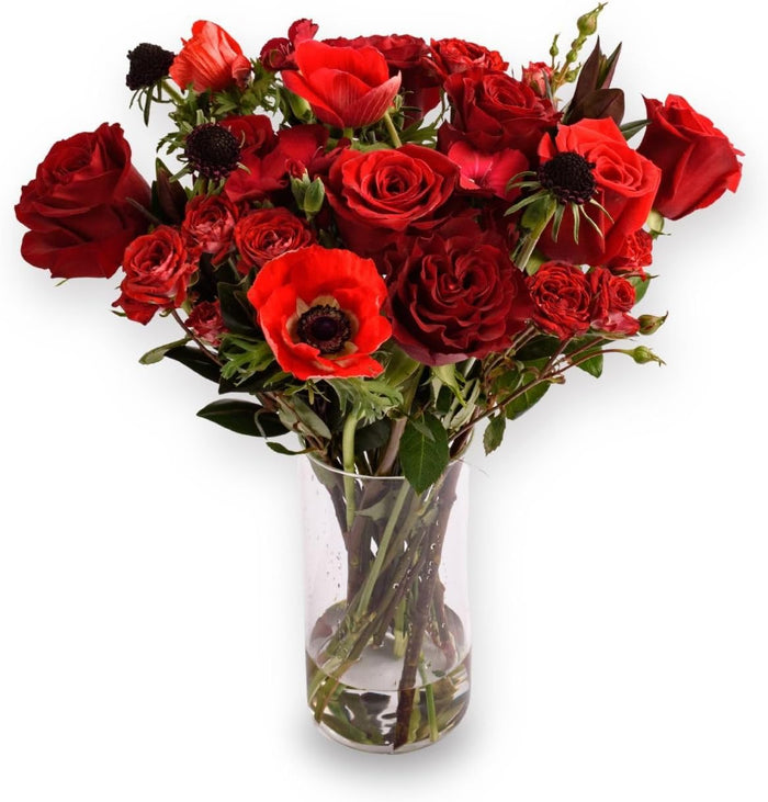 The Soulmate Bouquet with red roses in a glass vase