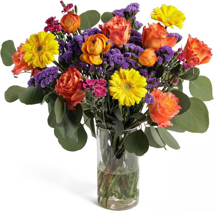 Sunshine Burst bouquet with gerberas and roses in bright colors