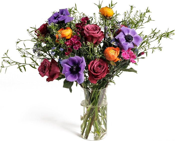 Twilight Bloom bouquet with anemones and roses in jewel tones
