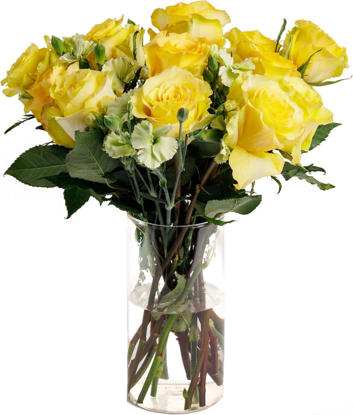 Sunshine Delight bouquet of yellow roses in a glass vase