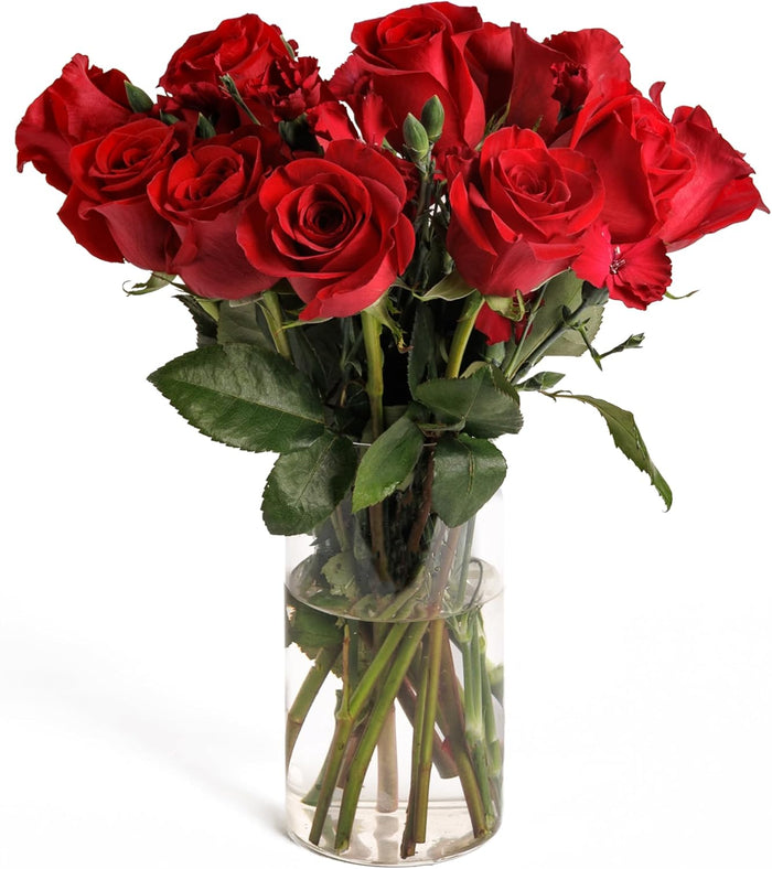 Red Passion bouquet of red roses in a glass vase